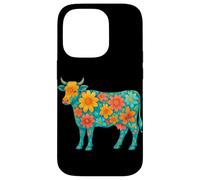 Boho Floral Vache décorative Animal Art Illustration Fleurs Coque pour iPhone 14 Pro