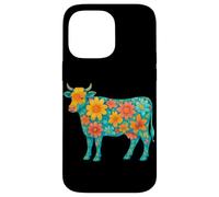 Boho Floral Vache décorative Animal Art Illustration Fleurs Coque pour iPhone 14 Pro Max