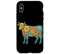 Boho Floral Vache décorative Animal Art Illustration Fleurs Coque pour iPhone X/XS