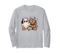 Boho Ghost Highland Cow Autumn Woman Fall Manche Longue