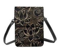 Boho Gold Lotus Flowers Beautiful Tower Paris Crossbody Cell Phone Purses for Women, PU Leather Cute Printed Small Mobile Phone Wallet