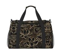 Boho Gold Lotus Flowers Printed Hand Held Travel Bag Personal Belongs, Sports and Fitness Bag Long Distance Travel, Noir , Taille unique
