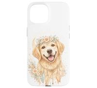 Boho Golden Retriever Floral Crown Aquarelle Art Esthétique Art Coque pour iPhone 15