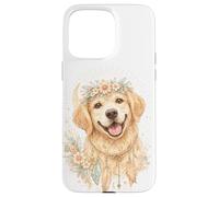 Boho Golden Retriever Floral Crown Aquarelle Art Esthétique Art Coque pour iPhone 15 Pro Max
