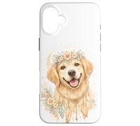 Boho Golden Retriever Floral Crown Aquarelle Art Esthétique Art Coque pour iPhone 16 Plus