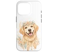 Boho Golden Retriever Floral Crown Aquarelle Art Esthétique Art Coque pour iPhone 16 Pro