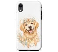 Boho Golden Retriever Floral Crown Aquarelle Art Esthétique Art Coque pour iPhone XR