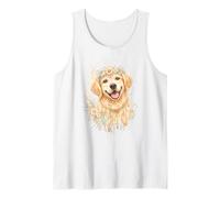 Boho Golden Retriever Floral Crown Aquarelle Art Esthétique Art Débardeur