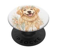 Boho Golden Retriever Floral Crown Aquarelle Art Esthétique Art PopSockets PopGrip Adhésif