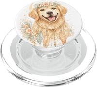 Boho Golden Retriever Floral Crown Aquarelle Art Esthétique Art PopSockets PopGrip pour MagSafe