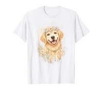 Boho Golden Retriever Floral Crown Aquarelle Art Esthétique Art T-Shirt