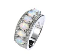 Boho Grand Blanc Opale De Feu Pierre Anneau Vintage Couleur Argent Anneaux De Mariage Promesse Amour Coeur Bagues De Fiançailles pour Les Femmes