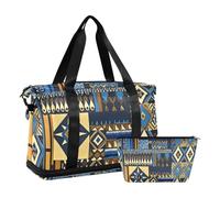 Boho Grand sac de voyage multifonction avec poche nasale, sangle réglable, pour gym, sport, trekking, pour homme et femme Doré/bleu