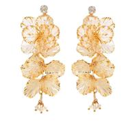 Boho grande résine fleur Dangle boucles d'oreille pour les femmes acrylique floral cubique zirconie cristal longue goutte boucle d'oreille mariage anniversaire bijoux (Or)