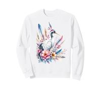Boho Grue Blanche Oiseau Plume Floral Nature Art Sweatshirt