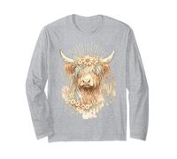 Boho Highland Vache Floral Couronne Attrape-rêves Aquarelle Art Manche Longue