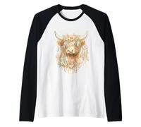 Boho Highland Vache Floral Couronne Attrape-rêves Aquarelle Art Manche Raglan