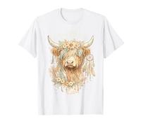 Boho Highland Vache Floral Couronne Attrape-rêves Aquarelle Art T-Shirt