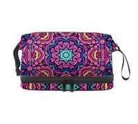 Boho Hipple Mandala Floral Double Couche Trousse Cosmétique pour Femmes et Filles Voyage Trousse de Toilette Maquillage Pratique Pochette Organisateur Sac avec Compartiment à Brosse, multicolore,