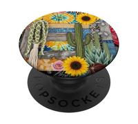 Boho Imprimé Léopard Cactus Tournesol Patchwork Western PopSockets PopGrip Adhésif