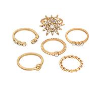 Boho Leaf Rings Set Shiny Crystal Stone Pearl Heart Star Moon Geometric Open Finger Rings Jewel