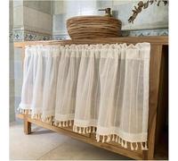 Boho Lin Texturé Rideau De Cuisine, Ferme Semi Transparent Rideau Valae, Panneau Court Rustique pour Petites Fenêtres, Passe-Tringle, Beige, H90xW150cm/35x59in
