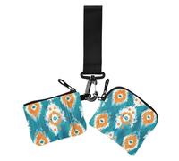 Boho Lot de 2 étuis à cartes pour femme avec fermeture éclair amovible et poche pour pièces de monnaie Vert Orange, Bohème vert orange, 1 size, Décontracté