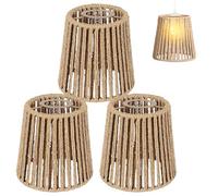 Boho Lot de 3 petits abat-jours en rotin, E27, abat-jour en papier pour lampadaire, lampe de table, lampes suspendues, lampes de miroir, abat-jour suspendu, 14 x 14 cm