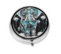 Boho Lotus Elephant Pilulier rond avec 3 compartiments, mini pilulier en métal pour sac à main ou poche, léger et portable pour un usage quotidien, cadeau, voyage