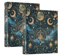 Boho Magic Moon Stars Lot de 2 classeurs à 3 anneaux en D A4 avec 200 feuilles pour enfants, fournitures scolaires, femmes et hommes