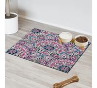 Boho Mandala Fleur Tapis d'alimentation pour chat Chien Gamelle à eau Tapis d'alimentation pour animal domestique Tapis d'alimentation absorbant Nti-Slip Contain Contain Spills Protège les sols