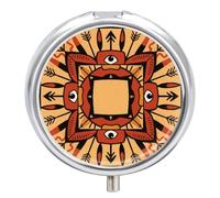 Boho Mandala Petit pilulier rond avec miroir 3 compartiments Portable Voyage quotidien Pilulier mignon pour supplément d'huile de poisson