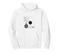 Boho Minimalist Line Art- Geometric Botanical Graphic Standard_Pullover_Hoodie Unisex Large White