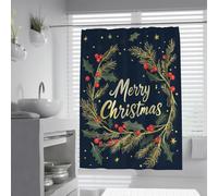 Boho Moderne Rideau de Douche gui Houx Feuilles Rideaux de Douche Noël Salle de Bain décor Rideaux avec Crochets Tissu Extra Long 200 x 220 cm