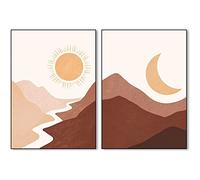 Boho Montagnes Murale Art Soleil Et Lune Toile tableau Murale Art Boho Affiches Et Impressions Pour Chambre Moderne Toile tableau Art Salon Decoration Sans Cadre 40 × 50 cm × 2 pcs