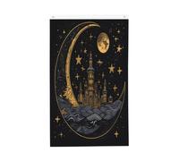 Boho Moon Sun Castle Drapeau 0,9 x 1,5 m | Drapeau décoratif double face en polyester avec 2 œillets, bannière de cour pour jardin, porche, pelouse, terrasse, balcon