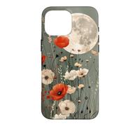 Boho Moon Wildflower Floral sur Fond Vert Sauge Coque pour iPhone 16 Pro Max