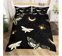 Boho Moth Skull Housse De Couette Filles Garçons Bohemian Moon Galaxy Parure De Lit 200X200Cm Pour Ultra Doux Noir