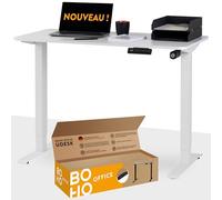 boho office® Bureau réglable en hauteur électrique 110 x 60 cm - 4 emplacements mémoire, montage rapide, installation facile, y c. plateau de table certifié FSC avec chants arrondis, UDESK blanc/blanc