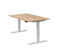 boho office® Homedesk - Bureau Argenté, réglage en Hauteur électrique en continu, Fonction mémoire y Compris Plateau de Table de 140 x 80 cm en décor Chêne Sauvage