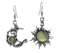 Boho Opal Sun and Moon Drop Boucles d'oreilles enrôles Moonstone Natural Stone Hook Bohemian For Women Girls Asymétrical Antiquised Celestial Jewelry