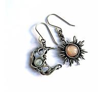 Boho Opal Sun and Moon Drop Boucles d'oreilles enrôles Moonstone Natural Stone Hook Bohemian For Women Girls Asymétrical Antiquised Celestial Jewelry