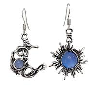Boho Opal Sun and Moon Drop Boucles d'oreilles enrôles Moonstone Natural Stone Hook Bohemian For Women Girls Asymétrical Antiquised Celestial Jewelry
