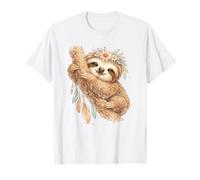 Boho Paresseux Floral Couronne Attrape-rêves Aquarelle Art T-Shirt