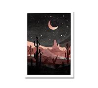 Boho Poster Day and Night Western Desert Paysage Paysage Imprimer Toile Peinture Mur Art Photos Cactus Salon Salon Décor(B,A4 21x30cm no frame)