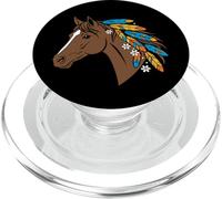 Boho Spirit Cheval Marron avec Plumes colorées dans la crinière PopSockets PopGrip pour MagSafe