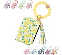 Boho Style Beaded Tassel Keychain Wallet, Women Boho Style Beaded & Tassel Decorated Keychain, with Floral and Fruit Patterns (Lemon)