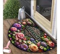 Boho Style Semicircular Door Mat,Half Round Absorbent Carpet,Front Door Entryway Rug,Easy Clean Non Slip Soft Floor Carpet for Indoor Outdoor Entrance Bathroom Dorm