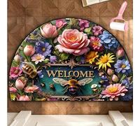 Boho Style Semicircular Door Mat,Half Round Absorbent Carpet,Front Door Entryway Rug,Easy Clean Non Slip Soft Floor Carpet for Indoor Outdoor Entrance Bathroom Dorm