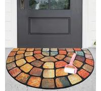 Boho Style Semicircular Door Mat,Half Round Absorbent Carpet,Front Door Entryway Rug,Easy Clean Non Slip Soft Floor Carpet for Indoor Outdoor Entrance Bathroom Dorm